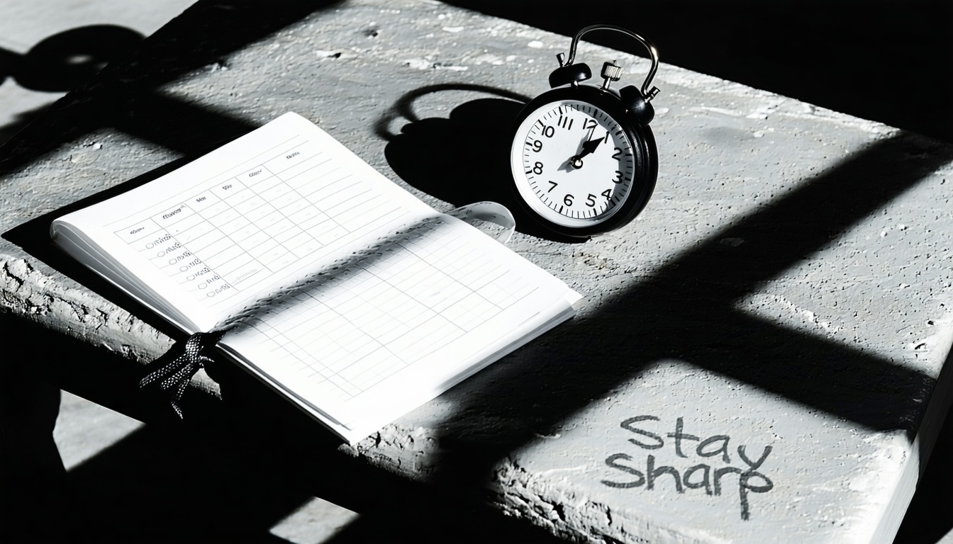 A stark, high-contrast image of a training journal